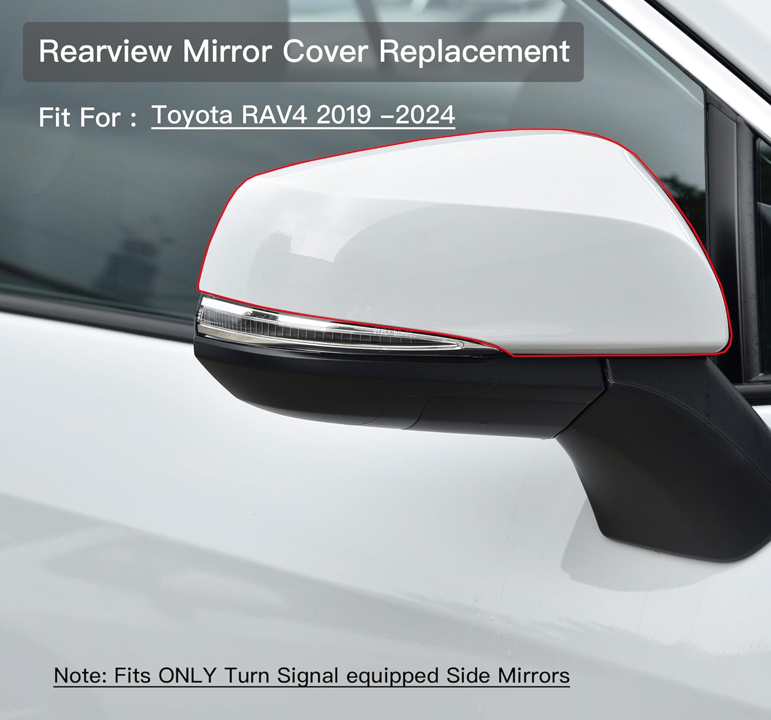 Right Passenger Side Mirror Cover Cap Compatible with Toyota Rav4 2019-2024 Pearl White