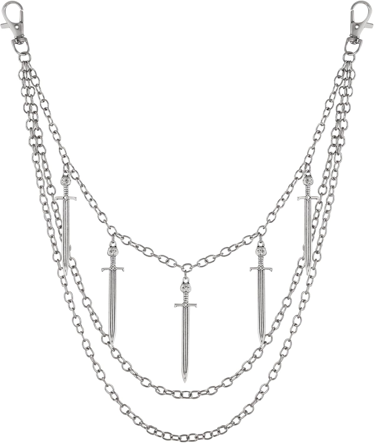 Sacina Gothic Silver-tone Layered Dagger Skull Pants Chain, Wallet Belt Chain, Goth Grunge Emo Punk Accessories