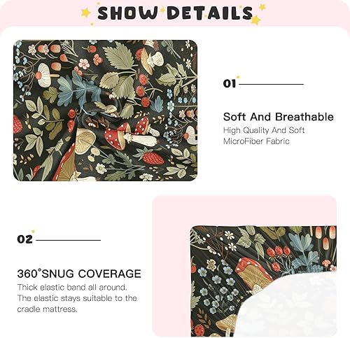 Miniatura 5 de Kigai Fitted Crib Sheet for Boys Girls,Mushroom Strawberry Jersey Knit Baby Sheet for Standard Crib and Toddler Bed Mattresses, Cozy Soft