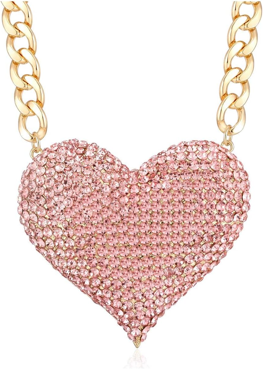 Women's Statement Sparkly Heart Necklace Shiny Rhinestone Chunky Chain Necklace Punk Rock Style Costume Jewelry