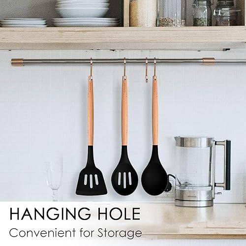Miniatura 4 de Juego de 3 utensilios de cocina de silicona, espátulaespátula, cucharas con mango de madera, resistentes al calor, utensilios de cocina