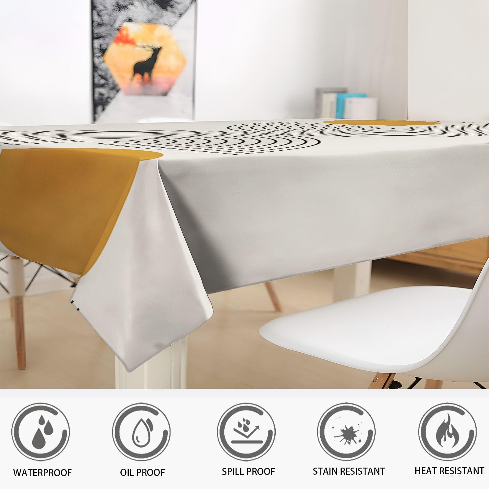 Nappe De Table 2Pcs Rectangulaire Lignes géométriques 140x220 cm Nappes Antitache Nappe Epais Facile à Nettoyer Essuyable RéSistante Et Lavable pour La Cuisine, Anniversaire Et Salon - Couleur Claire