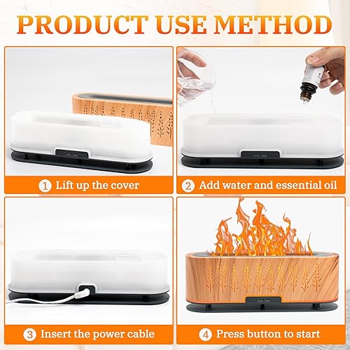 Miniatura 4 de Difusores de aceite esencial, difusor de aire de llama, difusor de aromaterapia de 6.8 fl oz con 2 modos de niebla, 4 temporizadores de encendido y