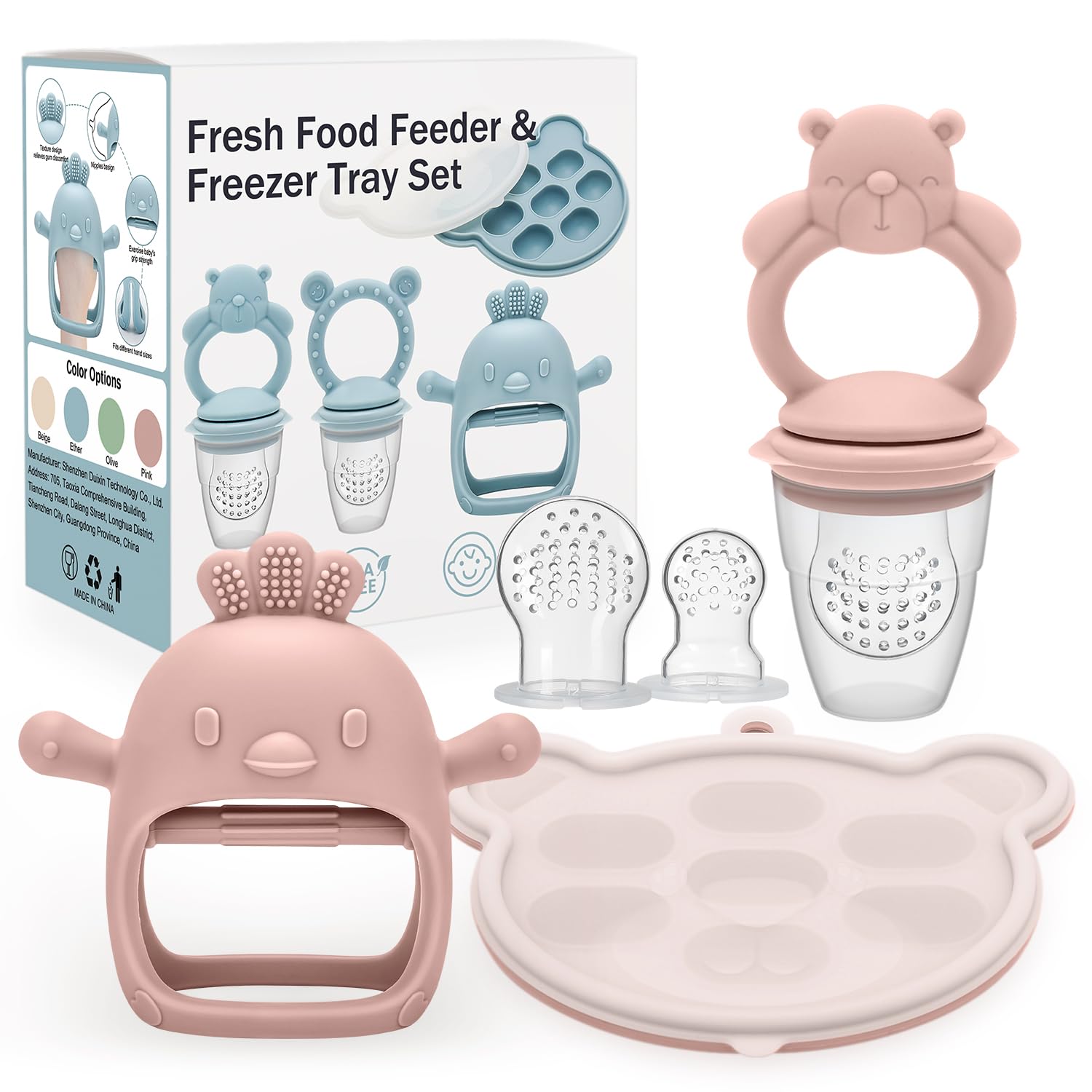 CLDY Baby Fruit Food Feeder, Mini Freezer Tray Combo, Breastmilk Popsicle Freezer Molds, BPA Free Silicone Teether for Toddler Infant for 3 Month+ Toddler Teething&Infant Self Feeding (Pink) — image 1