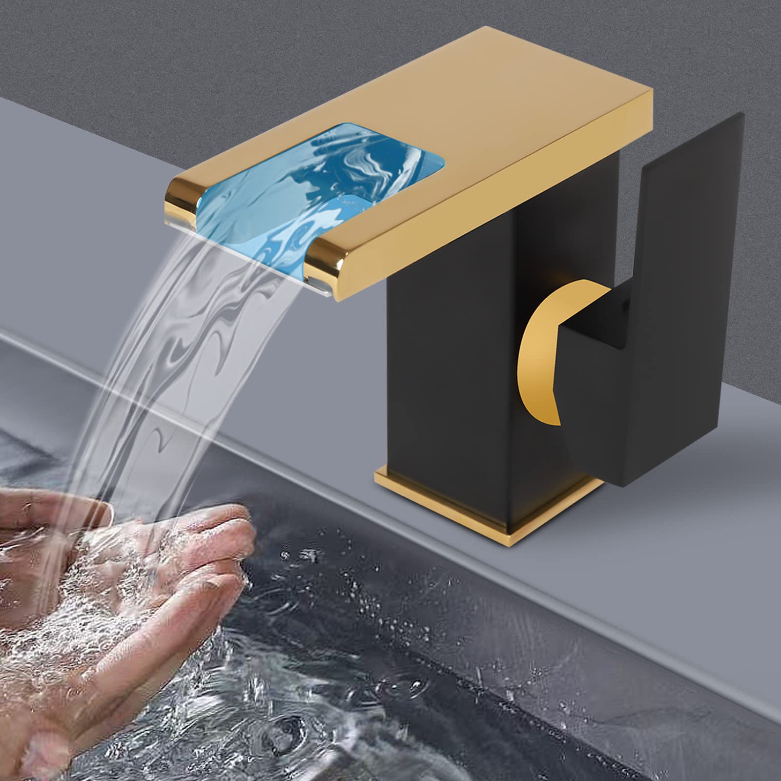 Rubinetto a LED a 3 colori, G1/2", a cascata in acciaio inox, con 2 tubi per bagno, cucina, docce