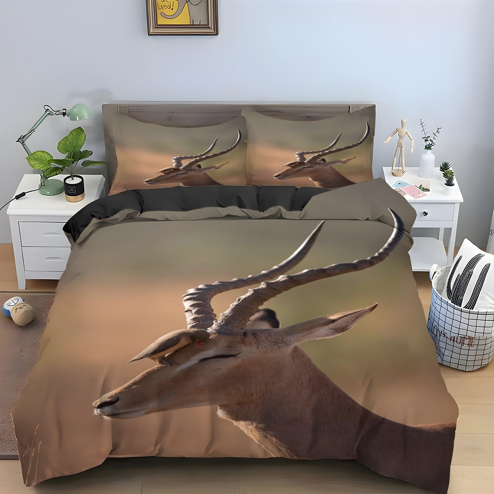 Linge de lit en microfibre douce motif gazelle comprenant housse 240 x 260 et taies