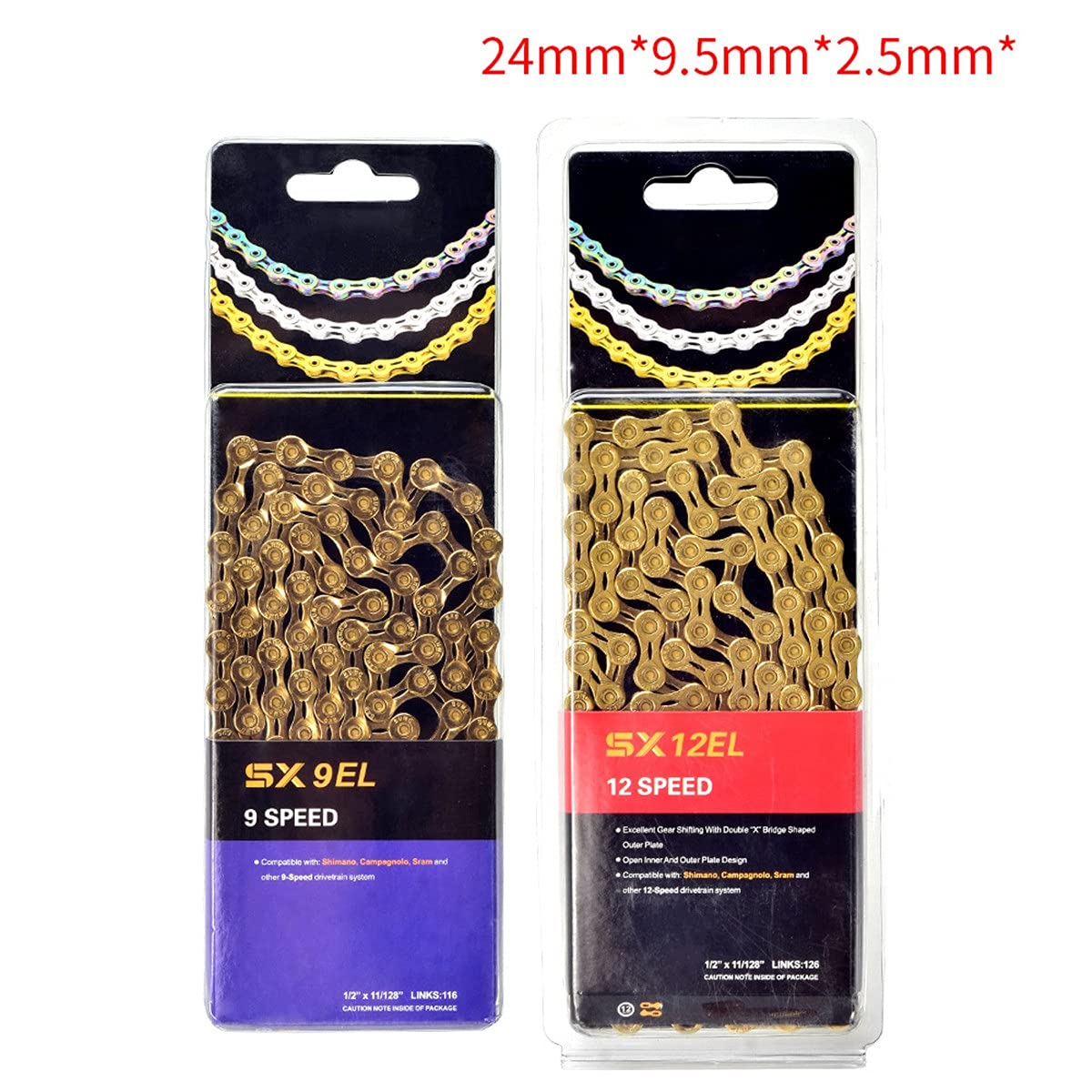 BATLAM Fahrradkette 9/10/11/12-fach Anti-Rost-Fahrradkette Legierung Wiederverwendbare Fahrrad-Umwerferkette Zubehör MTB BMX Fahrrad (Color : Gold, Size : 9S) (Gold 9S)