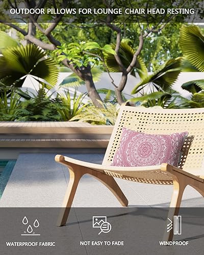 Miniatura 4 de Almohada reclinable para cabeza, tumbonas, almohadas para silla con inserto de mandala rosa, almohada lumbar bohemia con correa ajustable, almohadas
