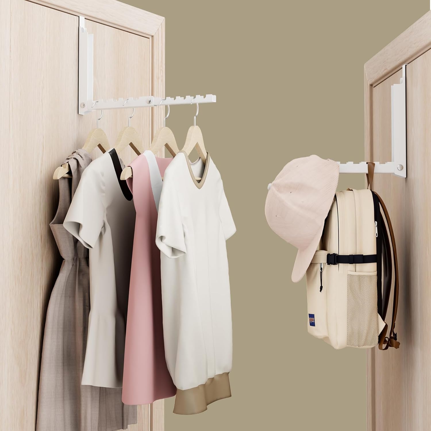 BAKON Over The Door Hooks, Small Space Double Folding Portable Over The Door Drying Rack for Laundry, Bathroom, Bedroom, Travel Storage and Drying (2Pack, White)