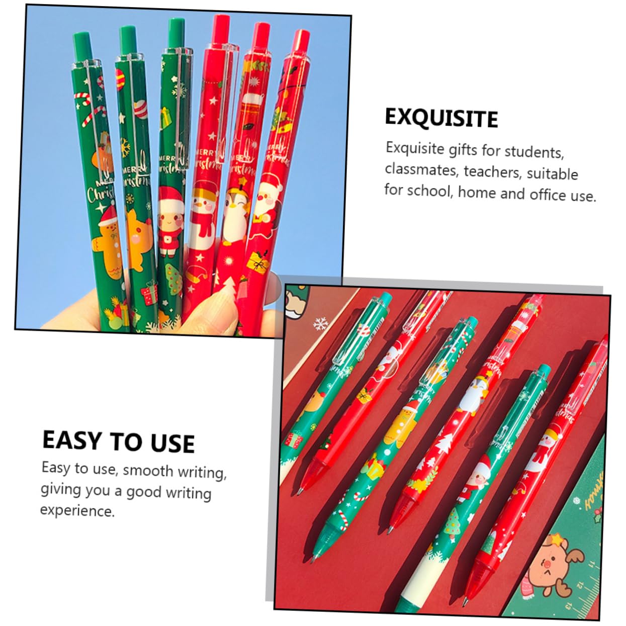Lot de 12 Stylos à Encre Gel de Noël, Stylo D'écriture Créative en Plastique, Écriture Fluide et Facile, pour Étudiants et Fêtes de Noël Plusieurs styles