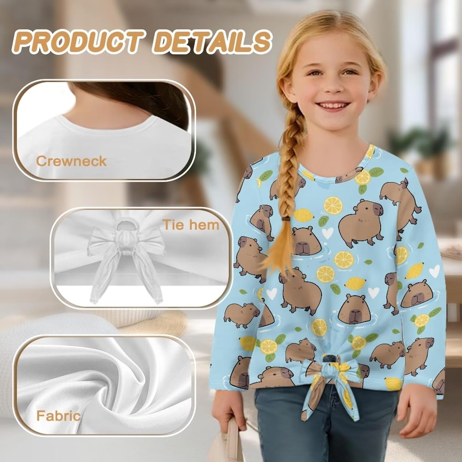 Girls Blouses with Tie Hem Fall Casual Tops Kid Fit Long Sleeve Shirts Spring Dress Clothes Size 5-12 Years Old