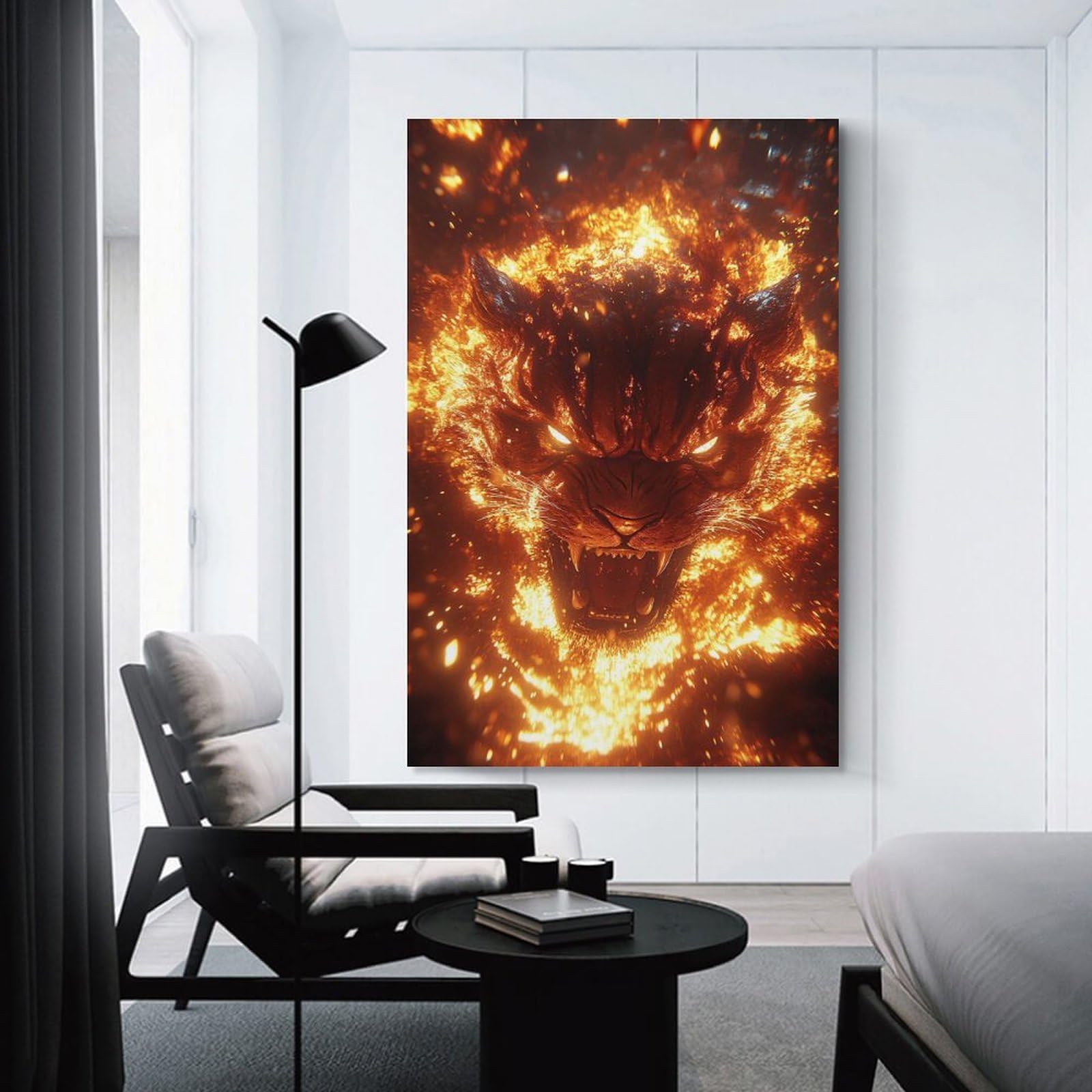 Junmoney Hanging Wall Art Fiery Tiger Head, 20x30inch(50x75cm), for Work Areas, Reading Rooms Or Studios, Wall Art That Adds Style to Work Areas