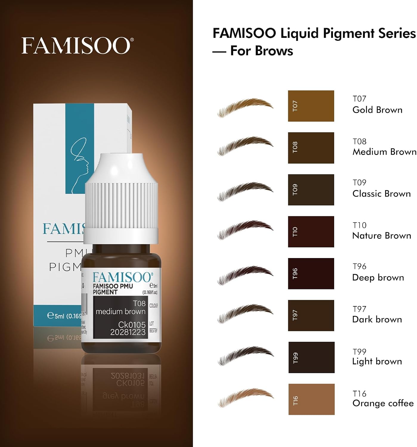 PMU Pigments for Eyebrow 0.169oz/5ml Professional Tattoo Ink for Long-Lasting Eyebrows Color Microblading Ink Permanent Makeup Beauty Tattoo Supplies(T97 Dark Brown)