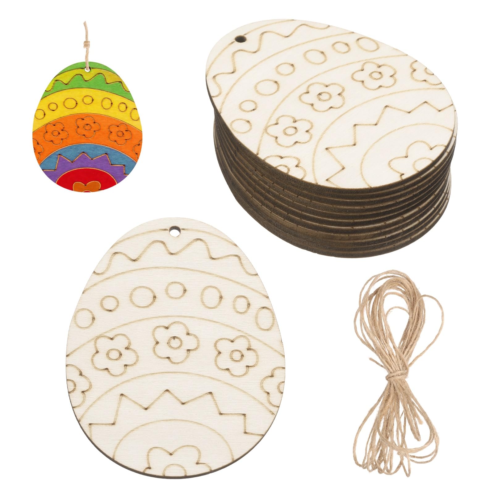 sourcing map 24Pcs Wooden Egg Cutouts Ornaments to Paint, 3" x 2.5" DIY Blank Unfinished Wood Homemade Ornament with Rope for Art Crafts DIY Thanksgiving Halloween Birthday Gifts — image 1