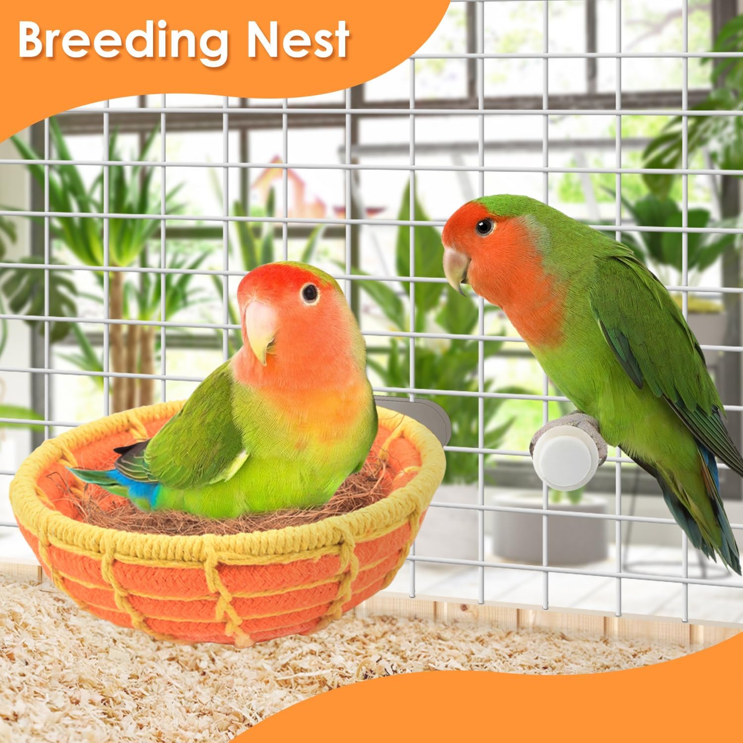 KATUMO Bird Nest, 5.3in Parrot Breeding Nest Bed with Natural Coconut Fiber Bedding for Budgie, Parakeet, Cockatiel, Conure, Lovebird, Canary, Finch, Small Birds