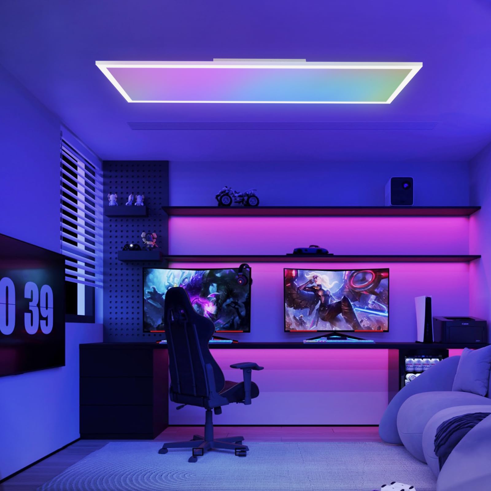 CBJKTX LED Panel 120x30 Dimmerabile - Pannello a Soffitto Lungo Plafoniera | Piatta RGB Cambio Colore Ufficio con Telecomando Lampada da Ufficio 36W Plafoniera per Sala da Pranzo Stanza dei Giochi
