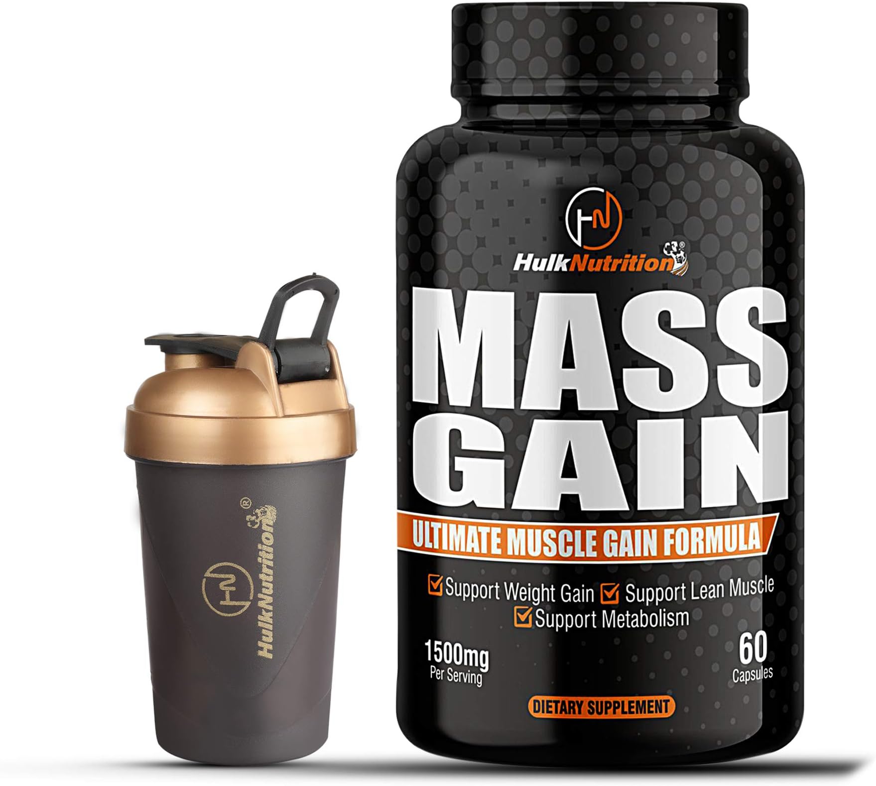 Bulk Gain Mass & Weight Gainer Capsule for Fast Weight & Muscle Gain, Daily Muscle Building Weight Lifters Supplement for Muscle Growth, Stamina & Strength, For Men & Women - 60 Cap.
