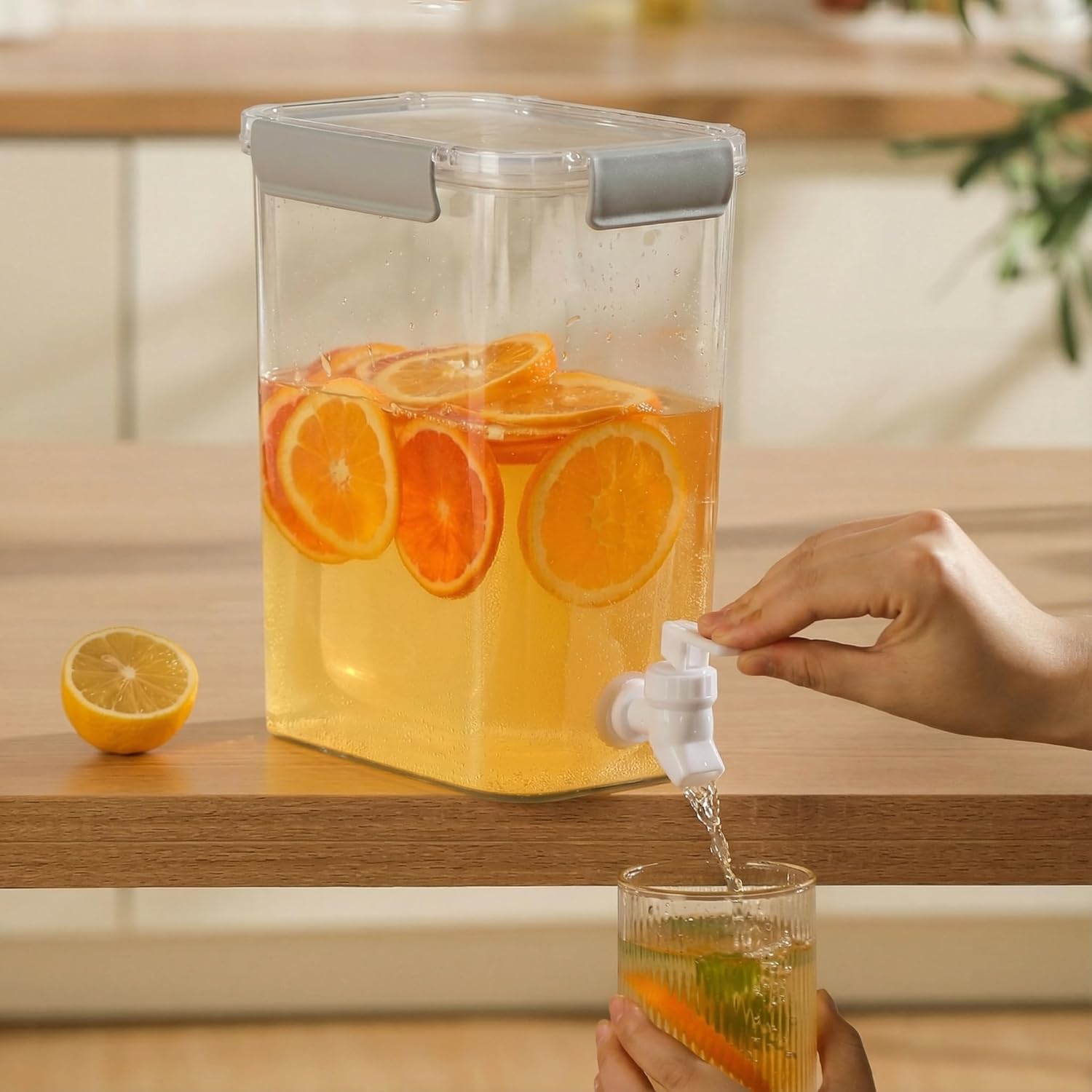 Elsjoy 1.2 Gallon Plastic Drink Dispenser with Spigot, Cold Beverage Dispenser Fridge Drink Container for Iced Tea, Lemonade, Coffee - Image 9