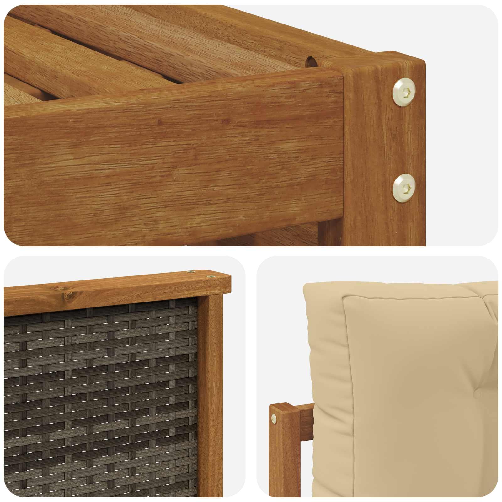 Set Sofas mit Kissen, 6 Stück, aus massivem Akazienholz