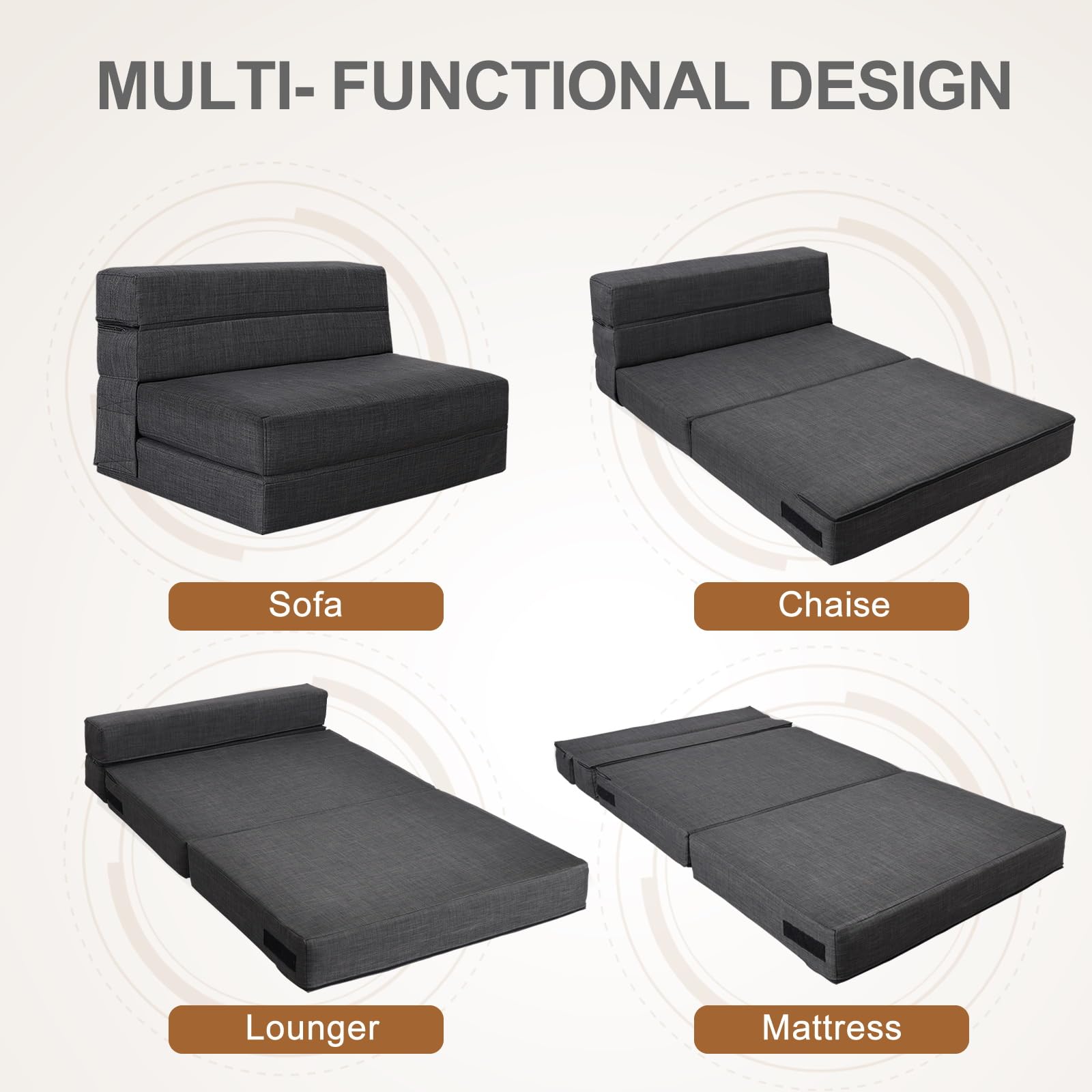 Nigoone Fold Sofa Bed Couch Twin Size with Pillow Memory Foam Convertible Sleeper Chair Bed Futon Lazy for Living Room/Home Office/Guest Beds/Apartment/Upstairs Loft, Dark Gray