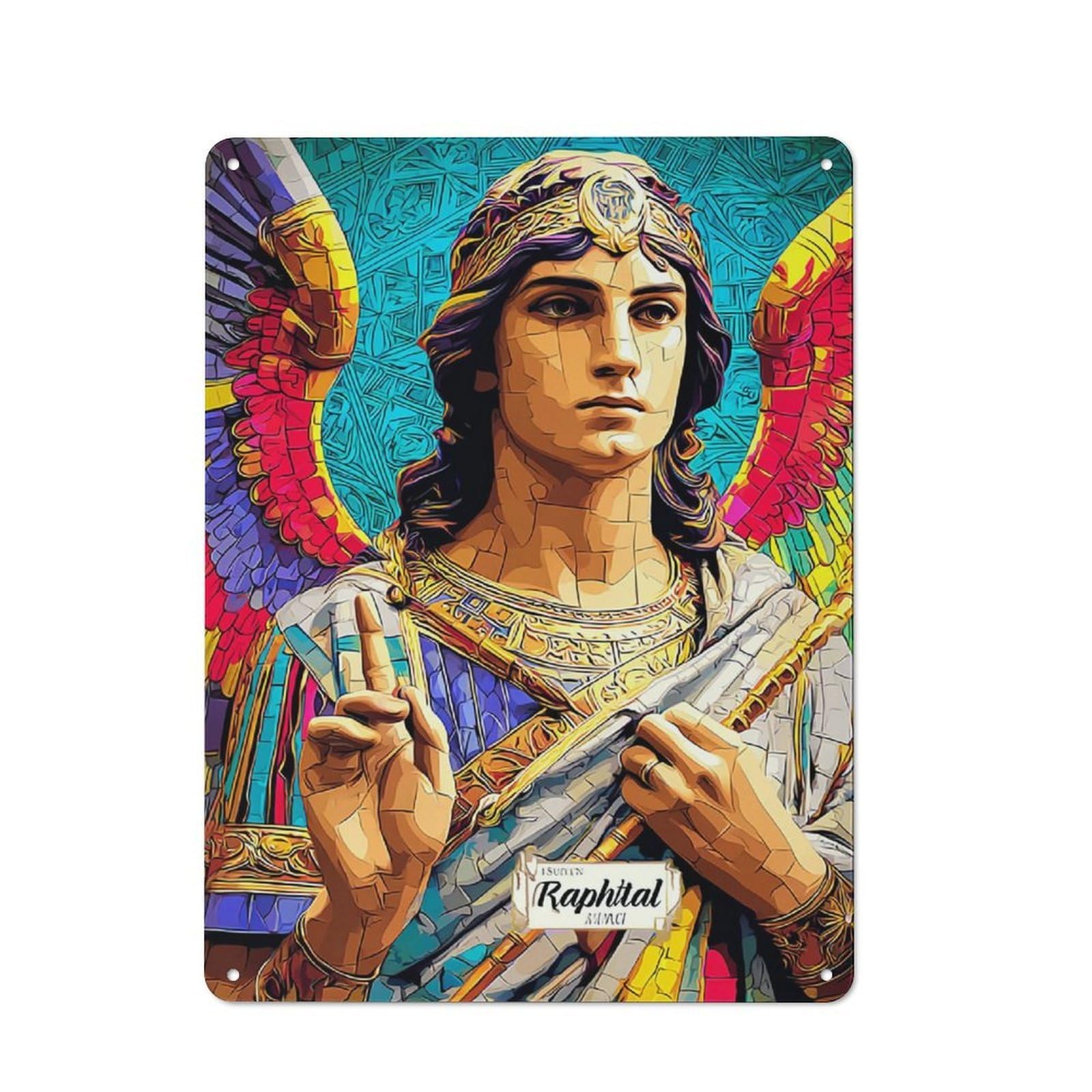 Junmoney Archangel Michael Symbol Of Divine Protectio Metal Wall Plaque With N Design 40X30cm, Retro Small Space Decor For Flat, Dorm Room, Lounge Or Cafe