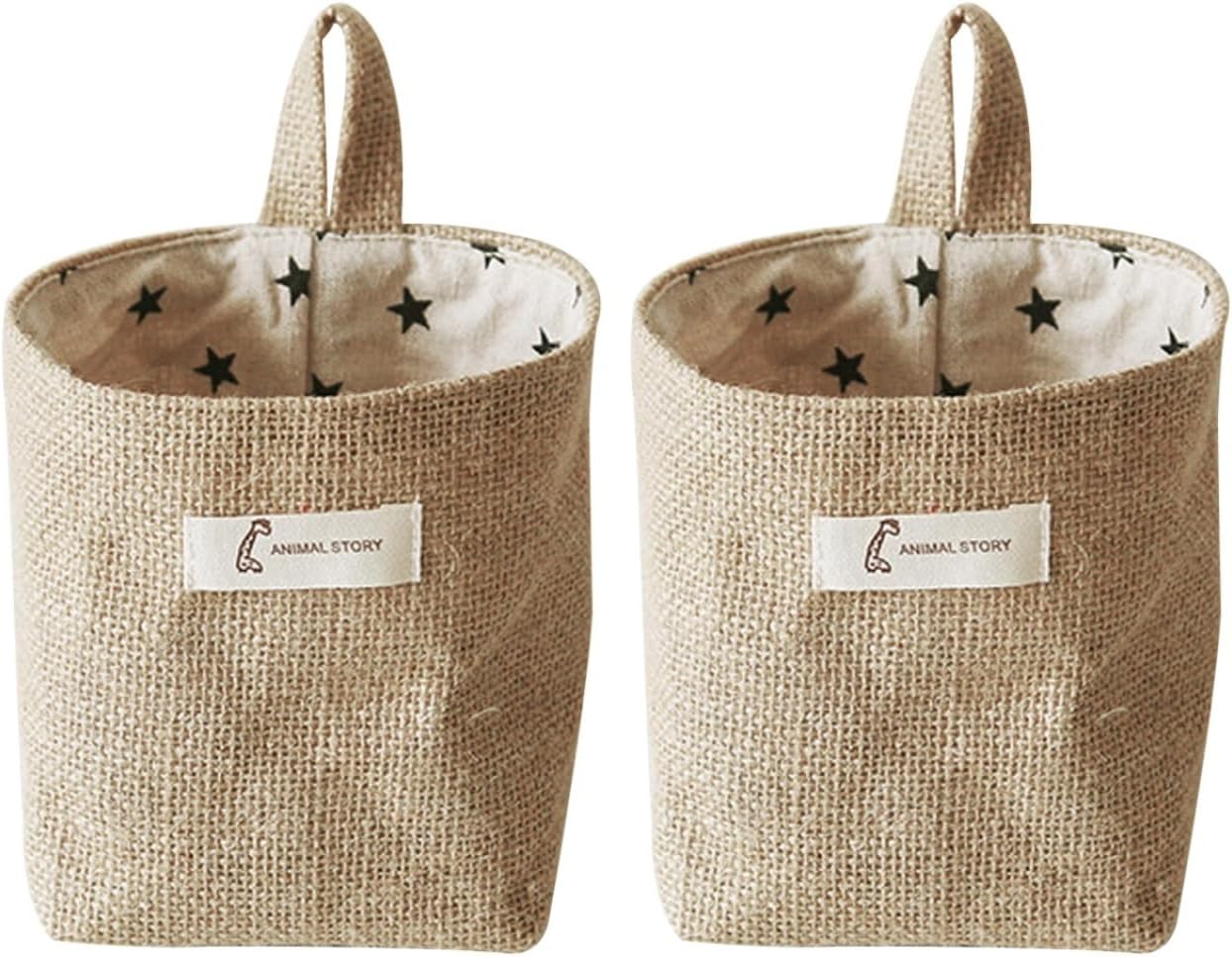 2Pcs over the Door Hanging Organizer - Stylish Cotton Linen Storage Bag for Home Sundries Multi-Purpose Wall Organizer for Bedroom Bathroom and Kitchen