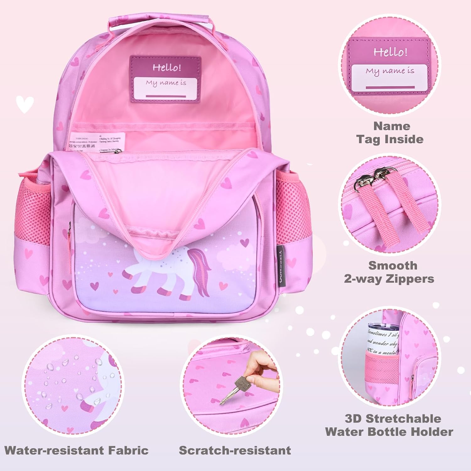 Kids Backpack for Boys Girls, Toddler Backpack Child Bookbag for Preschool Kindergarten Travel Daycare Water-Resistant Lightweight 12 Inches(Unicorn) - Image 4