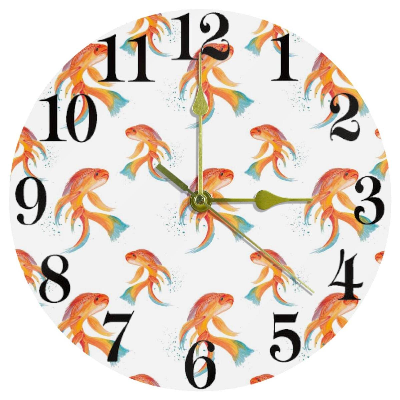 Horloge murale silencieuse à quartz motif poisson doré pour un sommeil paisible