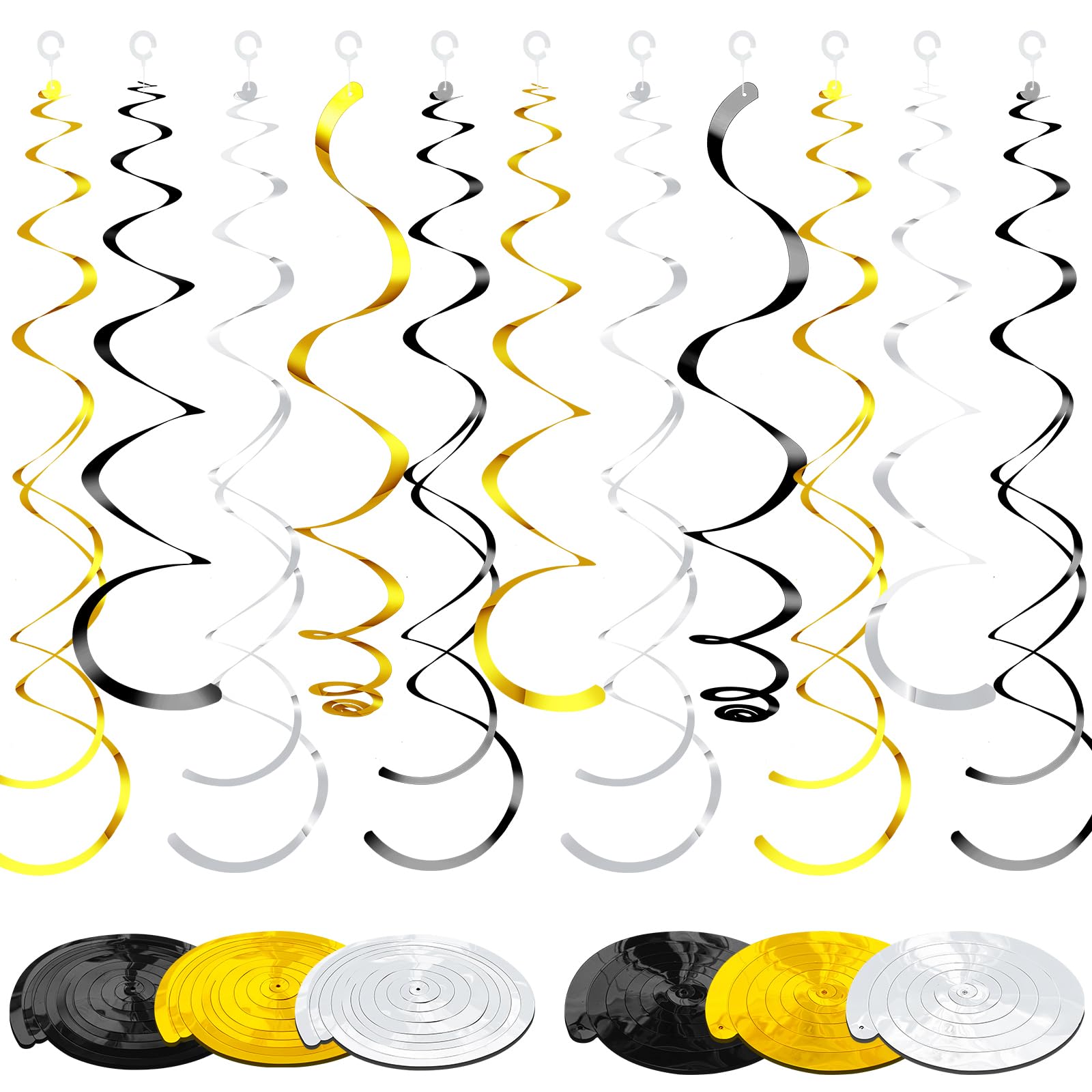 36 Pcs Black Gold Hanging Swirl Party Decorations for Ceiling
