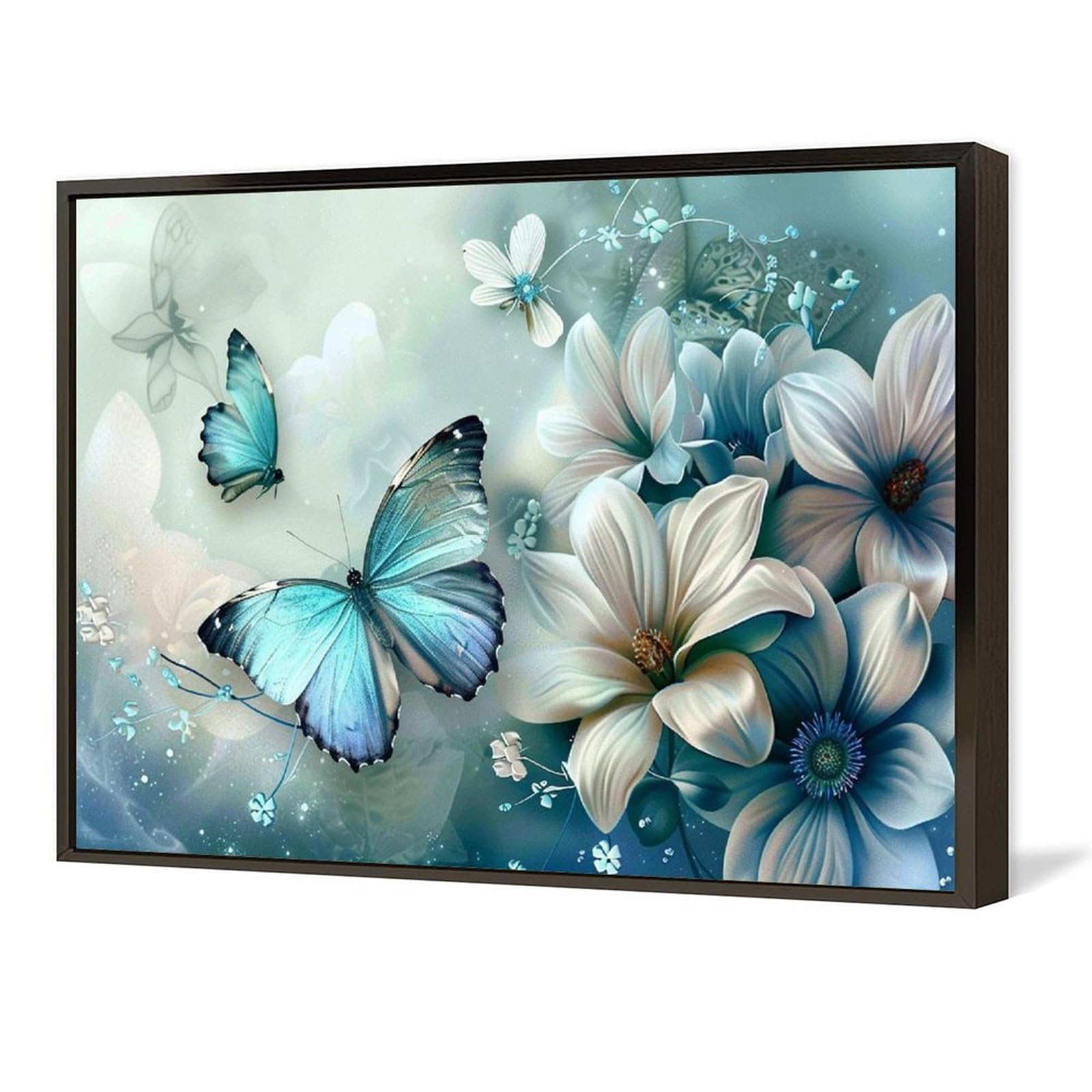 Amazon.co.jp: 絵画 花は美しい青い蝶を引き寄せます アートパネル