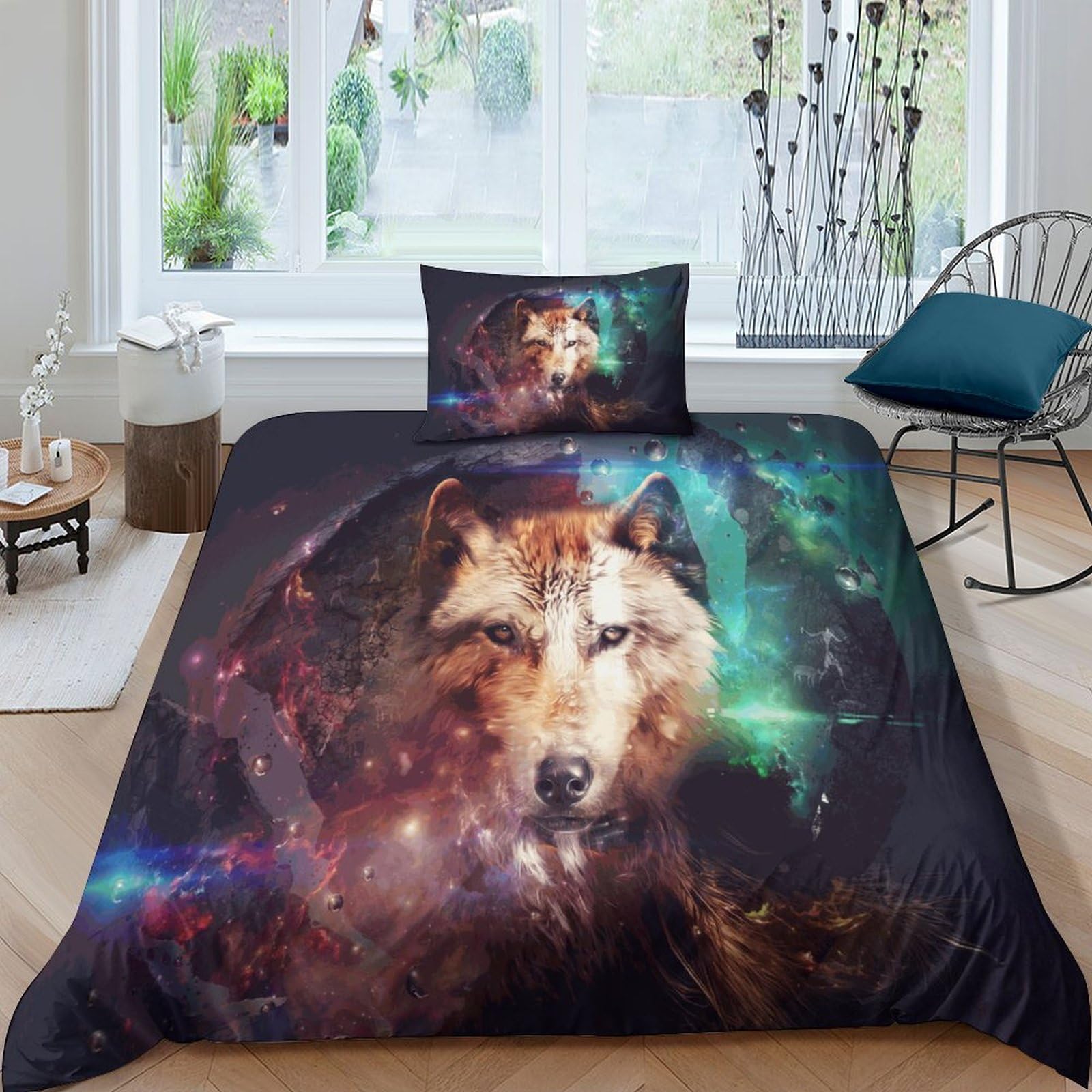 Housse de couette néon Star Loup 135x200cm parure de lit anti-plis facile à laver