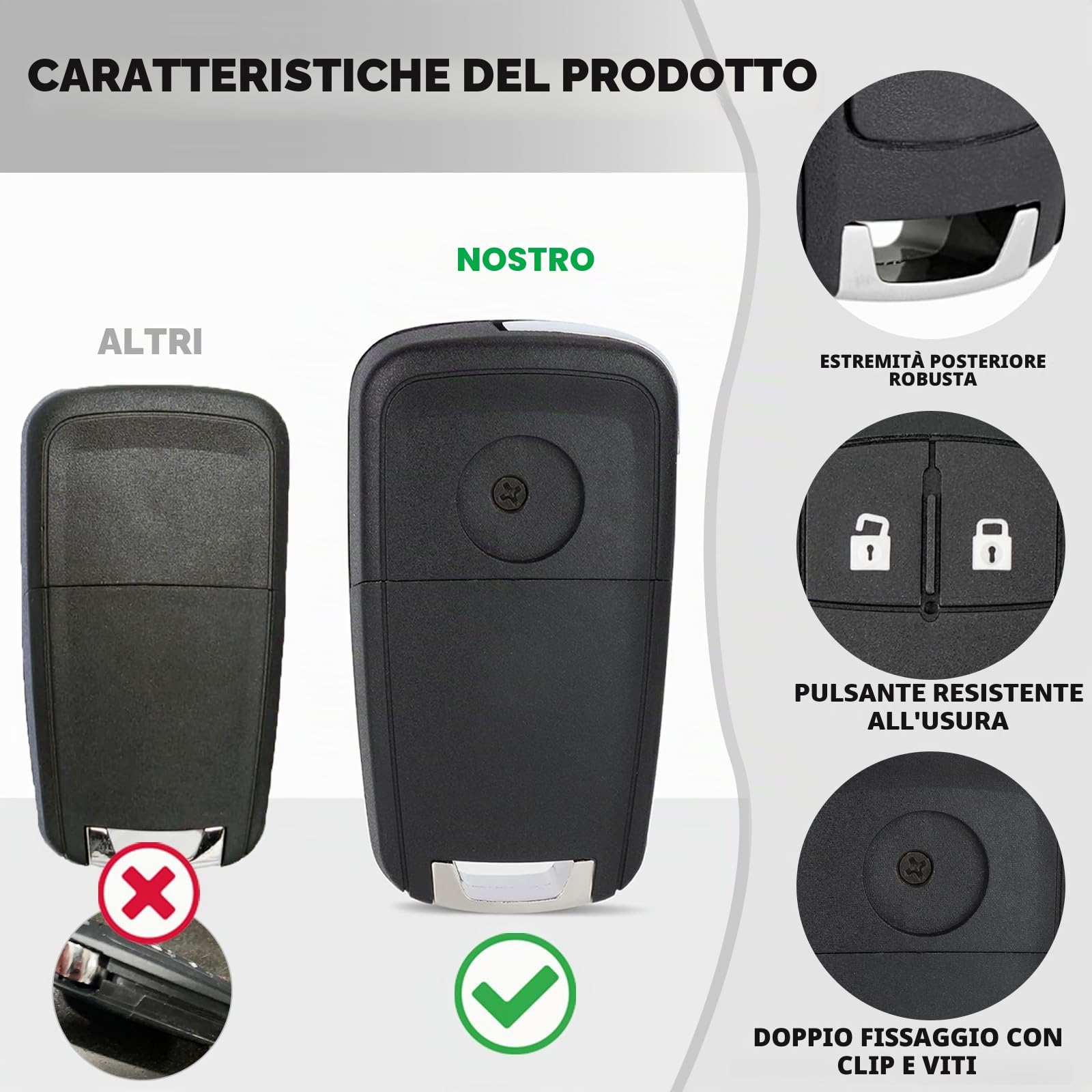 Guscio Chiave Auto 2 Tasti Compatibile con Opel Adam Astra J Insignia Meriva B Mokka Zafira Chevrolet Cruze Aveo Orlando Spark Trax Captiva Matiz Telecomando Custodia Ricambio