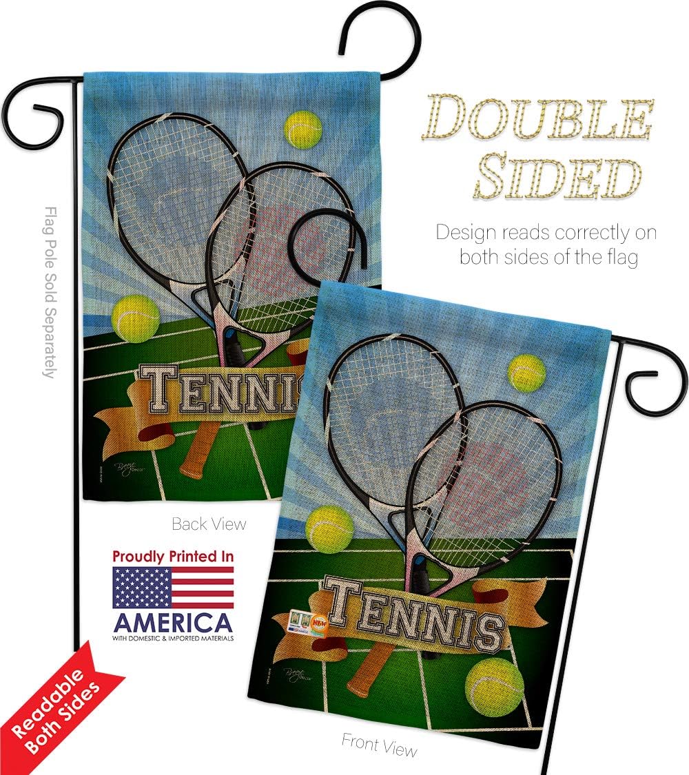 Tennis Burlap Garden Flag Sports Raquet Outdoor Ball Court Entertainment Activity Physical Small Decorative Gift Yard House Banner Double-Sided Made In USA 13 X 18.5