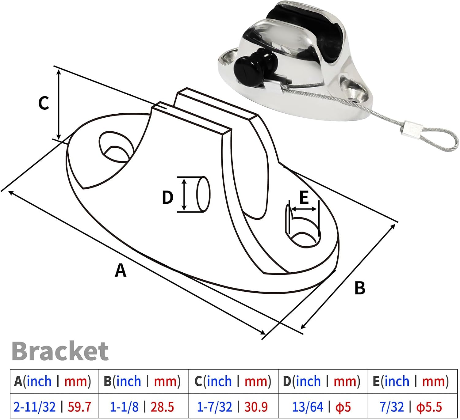 316 Stainless Steel Bimini Top Ball Deck Hinge, Heavy Duty Removable Pin Side Mount Marine Hinge