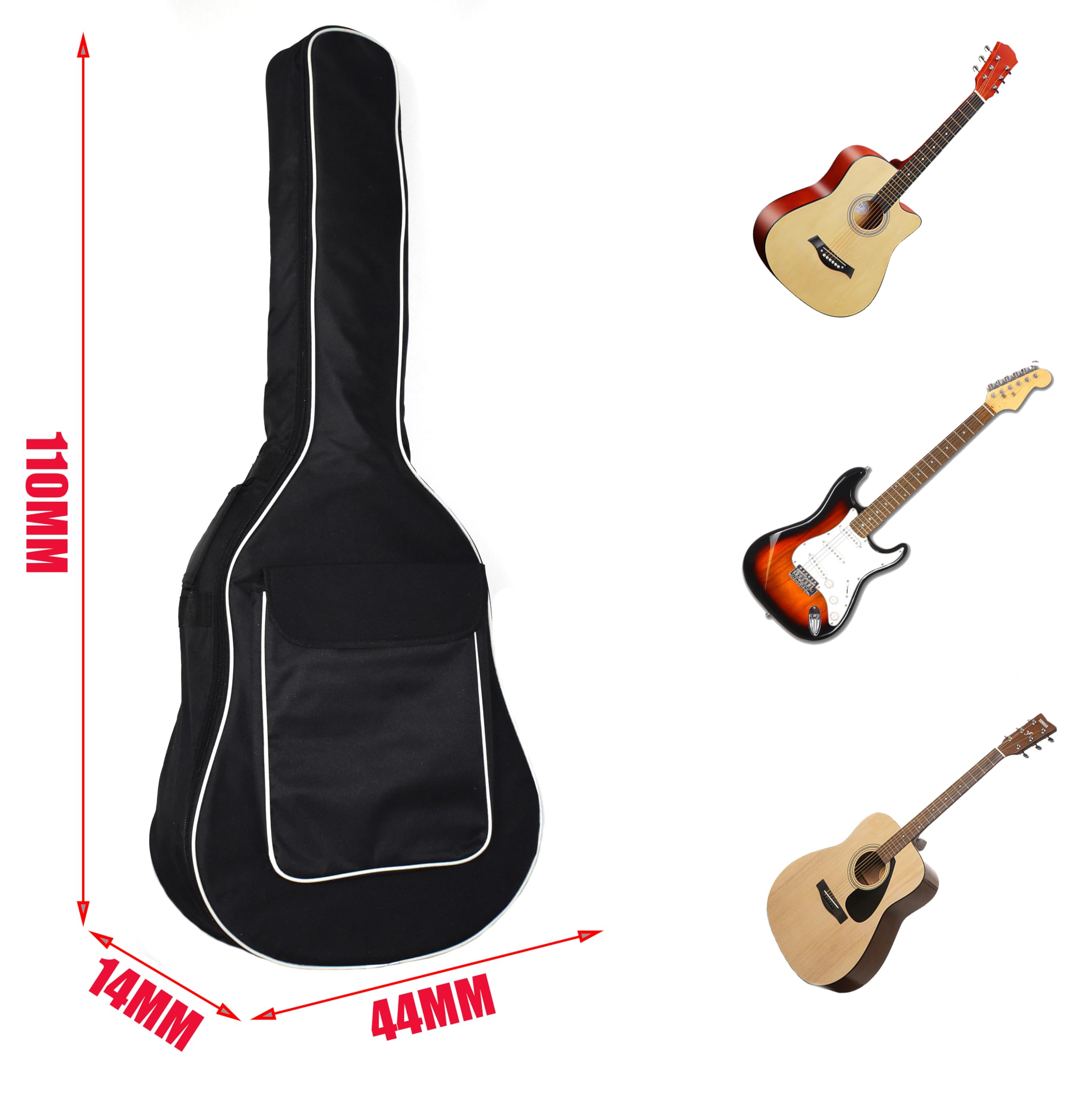 Azatemgo Funda para Guitarra Acústica，Hecha de Tela Oxford 600D, con Acolchado de Esponja de 10 mm, Impermeable y a Prueba de Golpes， Adecuado para Guitarras de 39/40/41 Pulgadas(110 x 44 x 14 cm)