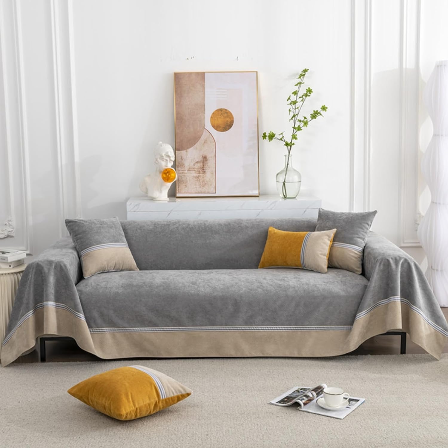 パッチワークキルト＜124×94cmブルー系＞マルチカバー 大きめキルト