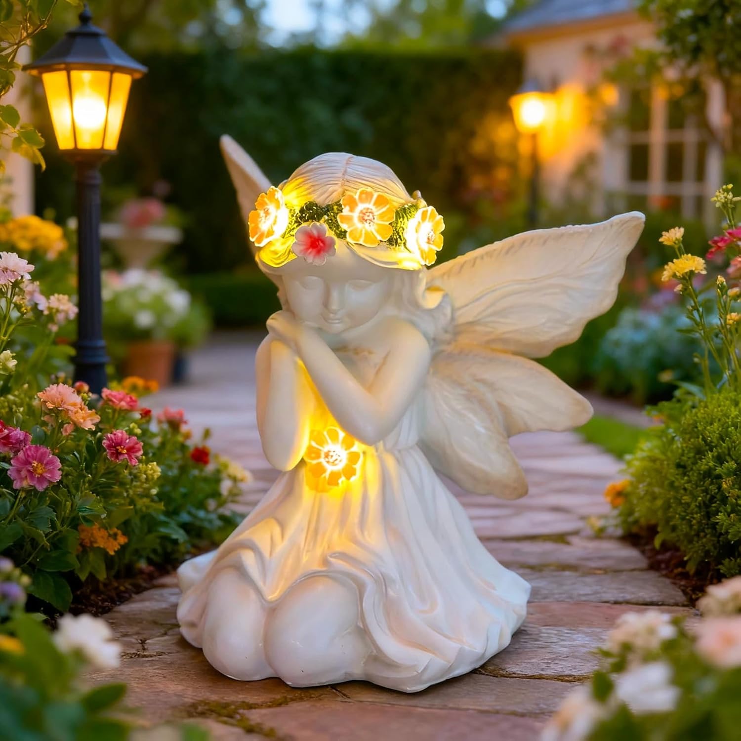 Angel Solar Lights Outdoor Garden,Outdoor Solar Angel Statue,Angel Figurines Statue with LED Light,Outdoor Figurine Lights for Patio,Yard,Lawn Ornament