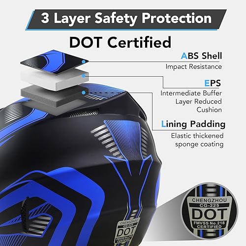 Miniatura 3 de Casco de motocross para niños jóvenes, casco de motocicleta Dirt Bike todoterreno con (gafas, guantes, máscara), juego de 4 piezas, casco de cara