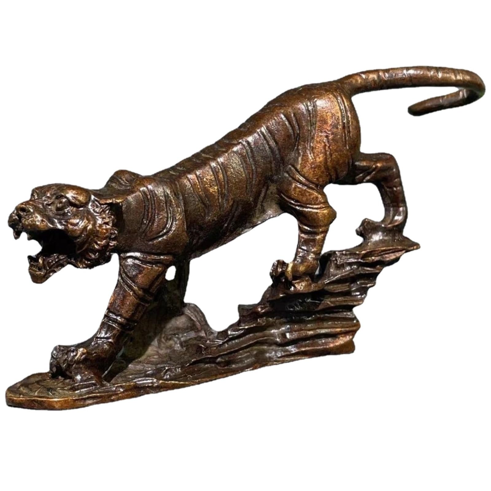 NGDFGR Retro Brass Mountain Tiger Model Figurines,Bronze Animal Zodiac Tiger Statue Sculpture Crafts Collection Desktop Ornament Bonsai Landscape Bookshelf Wine Cabinet Decor