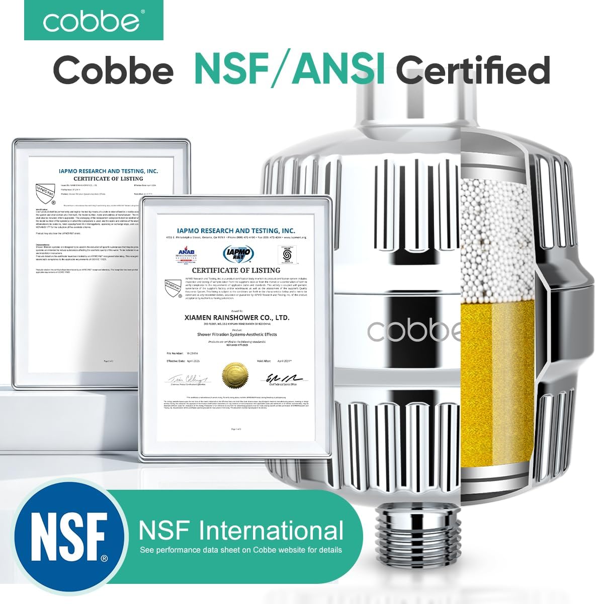 Cobbe Shower Filter for Hard Water, KDF-55 Removes Chlorine & Heavy Metals | Fits bathroom & RV showers, 2 replaceable cartridges, hard water, eases dry skin & frizzy hair, tool-free install, chrome