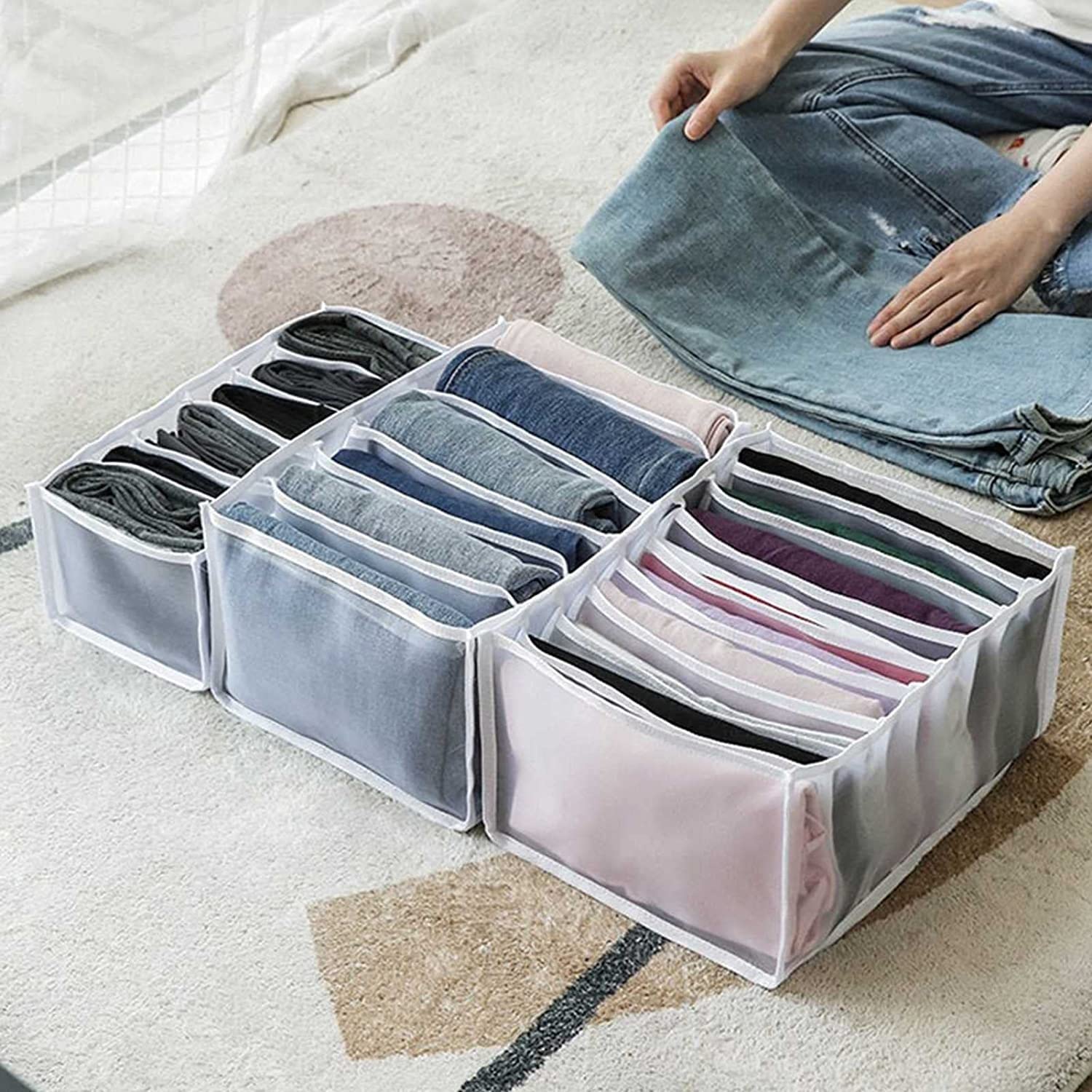 6 Pezzi Scatola di Separazione della Maglia dei Vestiti del Cassetto Vano Portaoggetti per Jeans Divisori per Cassetti Pieghevoli per Vestiti Jeans Calze Reggiseno Biancheria Intima