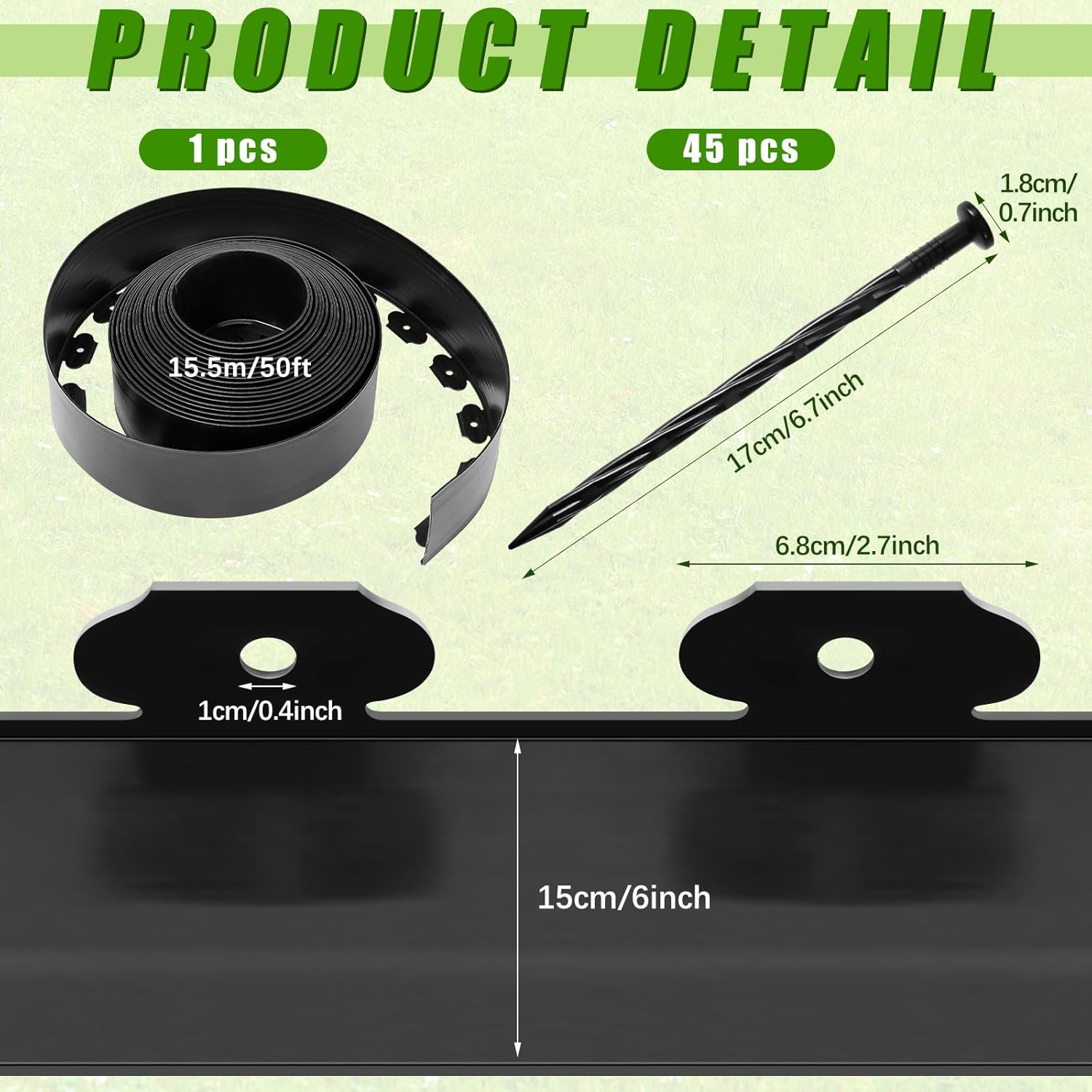 Sasylvia 6'' x 50' Landscape Edging Kit Plastic Garden Edging Border Include 45 Anchoring Spikes for Lawn Garden Grass Yard Home School, Black