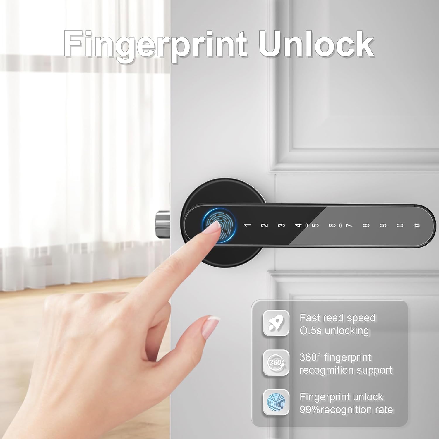 Door Knob,Fingerprint Door Lock for Bedrooms,Smart Door Knob,Keyless Entry Door Lock with APP