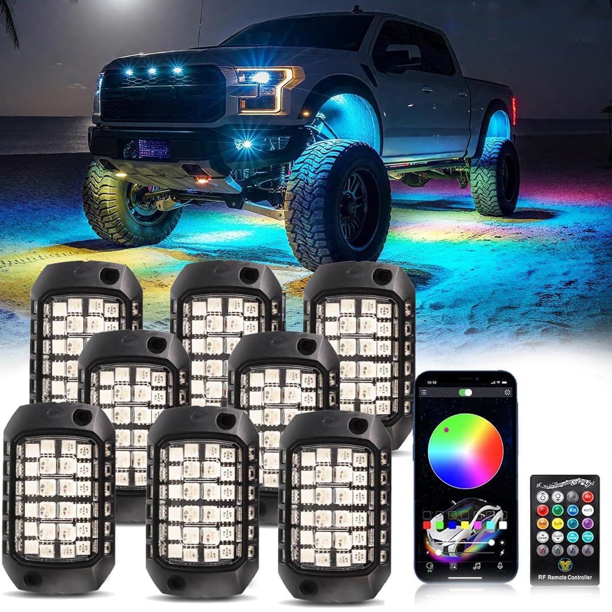 Amazon.com: Rock Lights for Trucks, 8 Pods RGB LED Rock Lights 