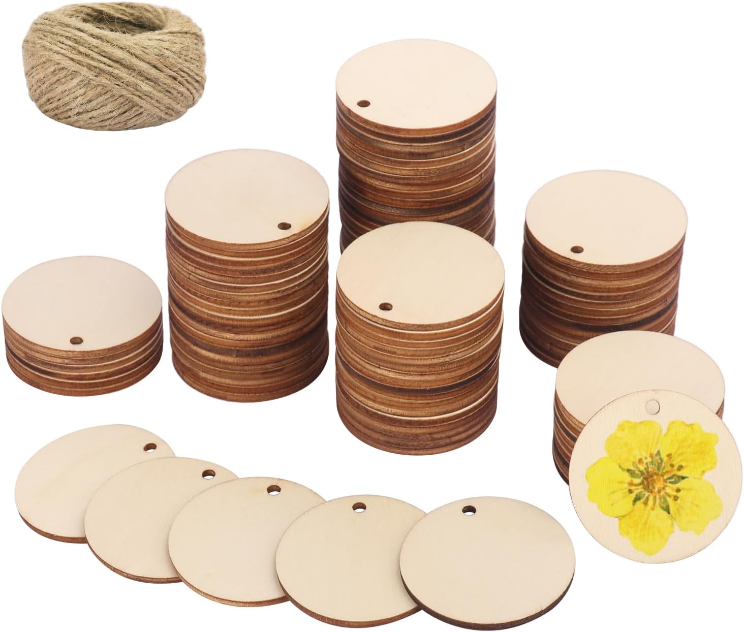 3 Inch Wood Circles, 300 Piece Unfinished Wooden Discs for Crafts, Blank Round Wood Discs with Holes, Perfect for DIY Crafts and Decorations by GNIEMCKIN