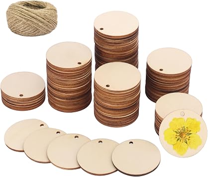 1.5 Inch Wood Circles, 500 Piece Unfinished Wooden Discs for Crafts, Blank Round Wood Discs with Holes, Perfect for DIY Crafts and Decorations by GNIEMCKIN