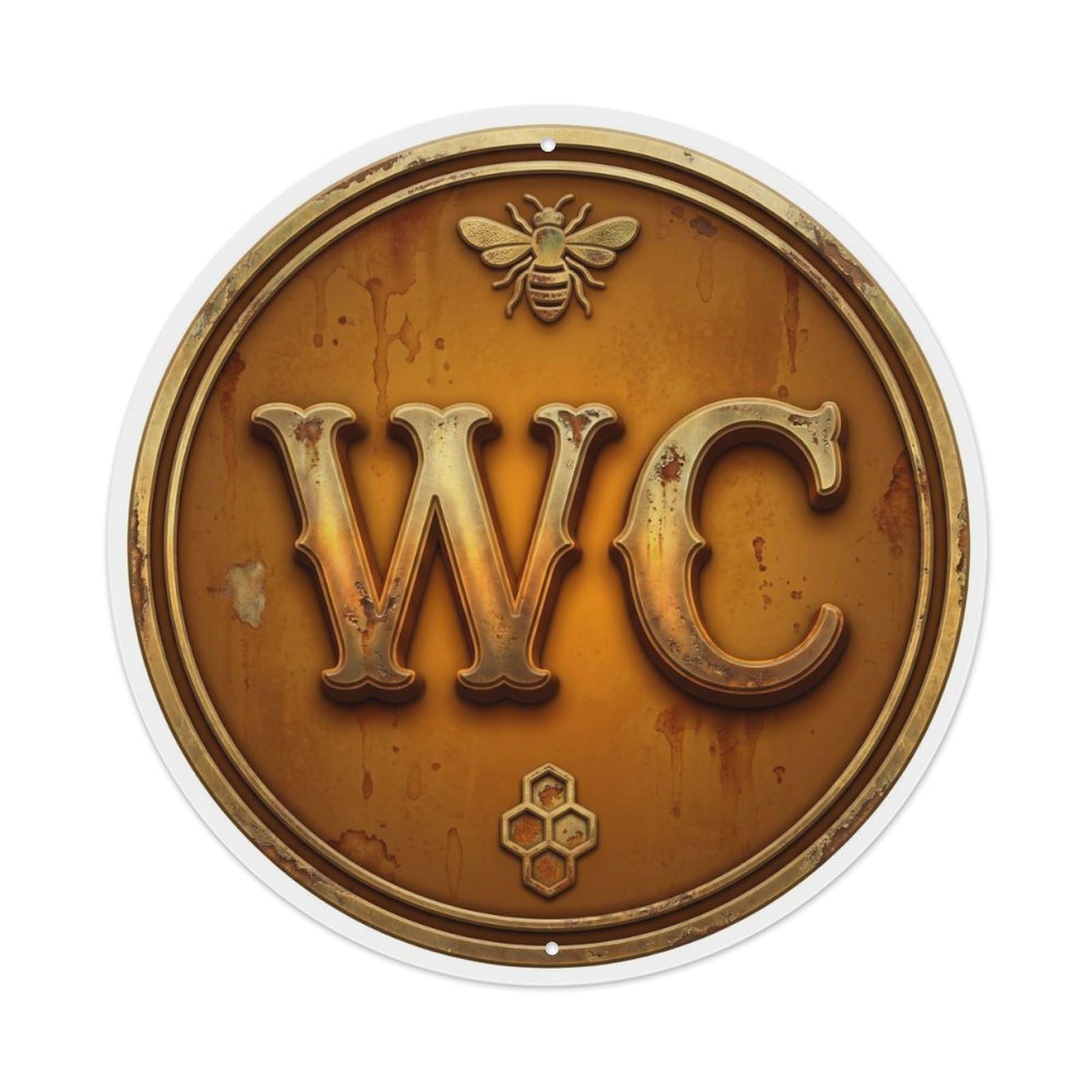 Toilet （WC） Amber Brown Vintage Emblem Metal Tin Sign Plaque Wall Decor for Cafe, Club Bar, Office, Home Garden Round Metal Poster 8x8Inch
