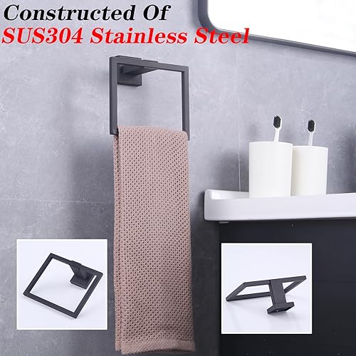 Miniatura 8 de GERZWY Moderno soporte de toalla negro SUS304 de acero inoxidable toallero anillo de toalla para baño Lavatorio montaje en pared estilo