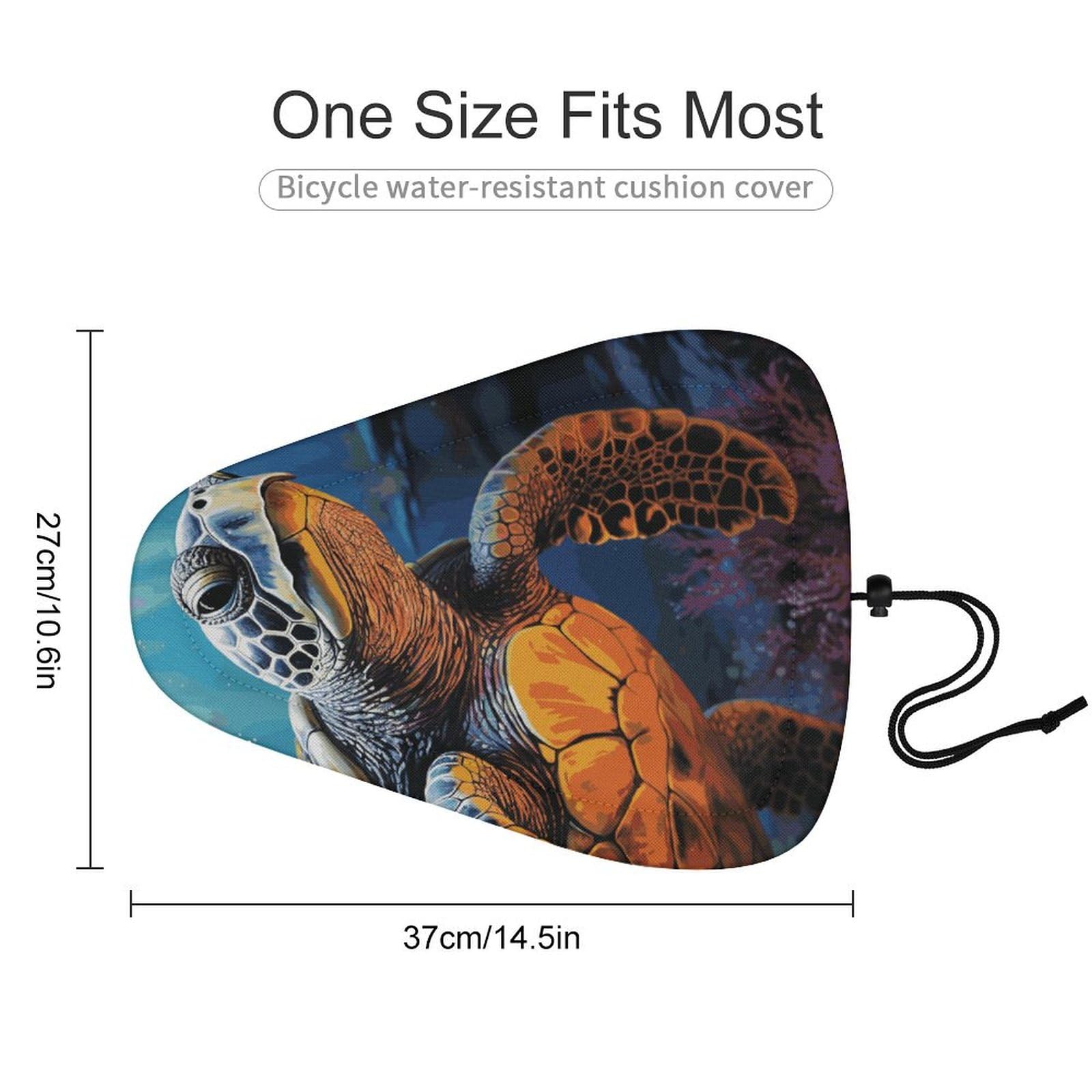 Painted Sea Turtle Bike Seat Cover for Men Women, Waterproof & Dustproof Bike Seat Cushion with Drawstring, Adjustable Bicycle Saddle Cover for Or Rain & Sun Protection