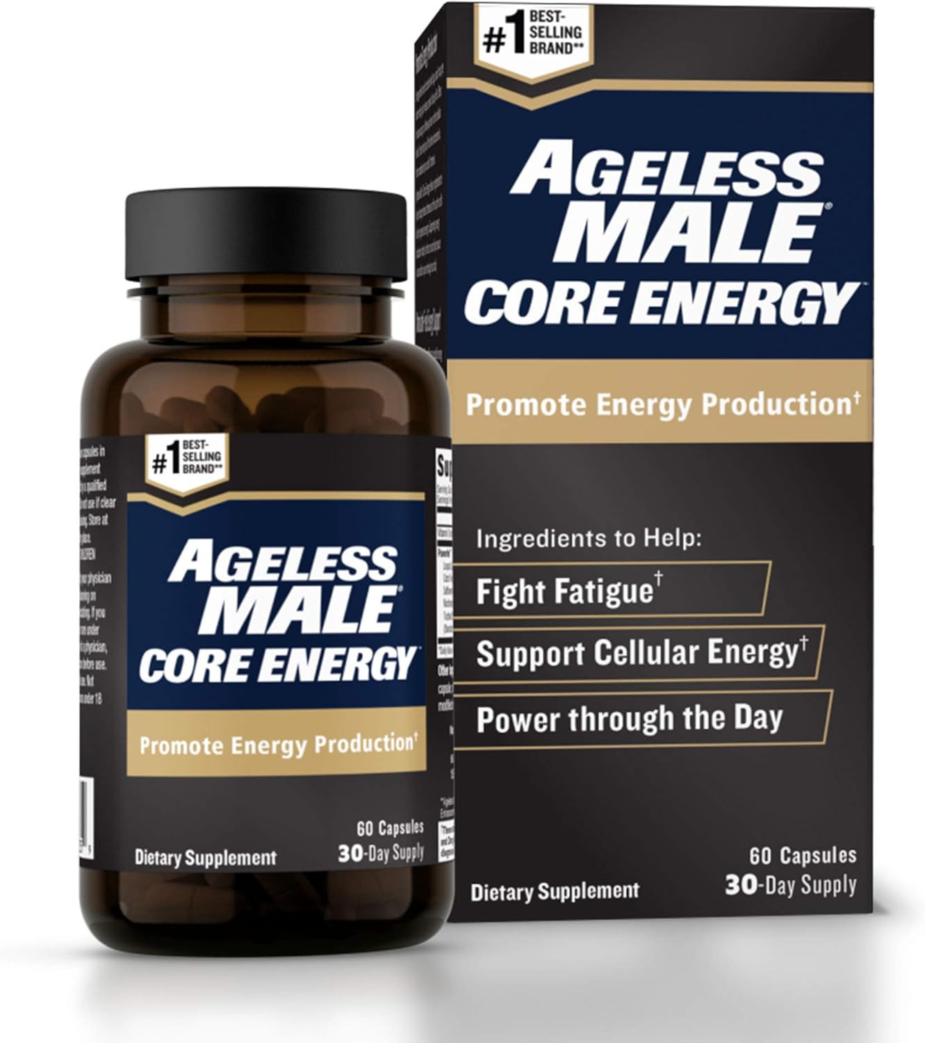Ageless Male Core Energy for Men - Fast-Absorbing NMN for Conversion to NAD+ - Fight Fatigue & Promote Sustainable Energy on The Cellular Level, No Caffeine (60 Capsules, 1 Box) : Health & Household